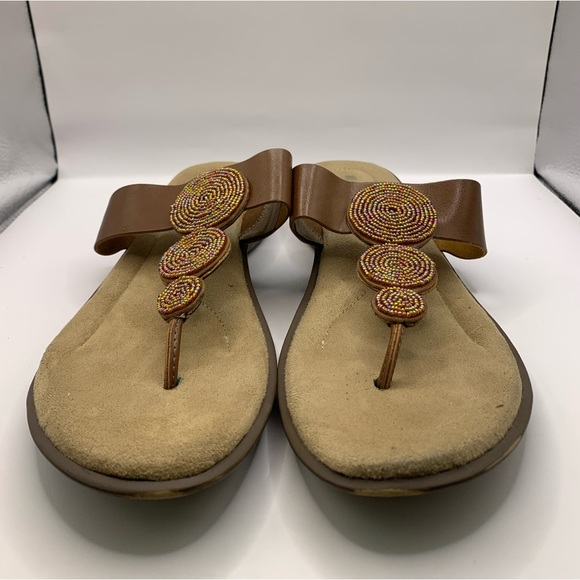 Naturalizer Jillian tan brown tong beaded sandals slides comfort size 9W - Picture 2 of 6
